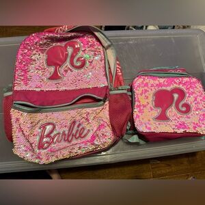 Barbie sequined backpack & lunch box large 16 inch Great condition sold out styl